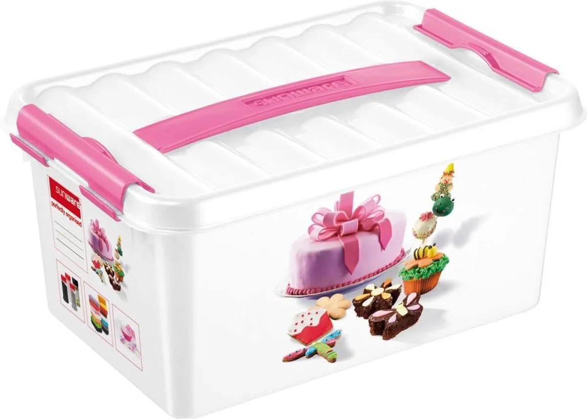 Sunware Q-line Fun-baking opbergbox – met handgreep – 6L – wit/roze